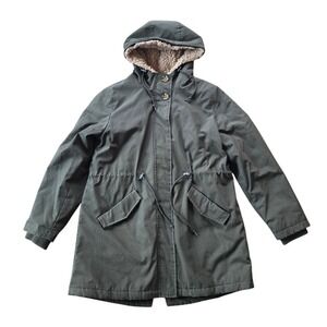 Levi‎ Strauss Fishtail Parka Jacket Womens XL Olive Green Sherpa Hood Gorpcore